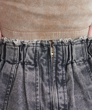 ヴィンテージウォッシュデニムプリーツスカパン