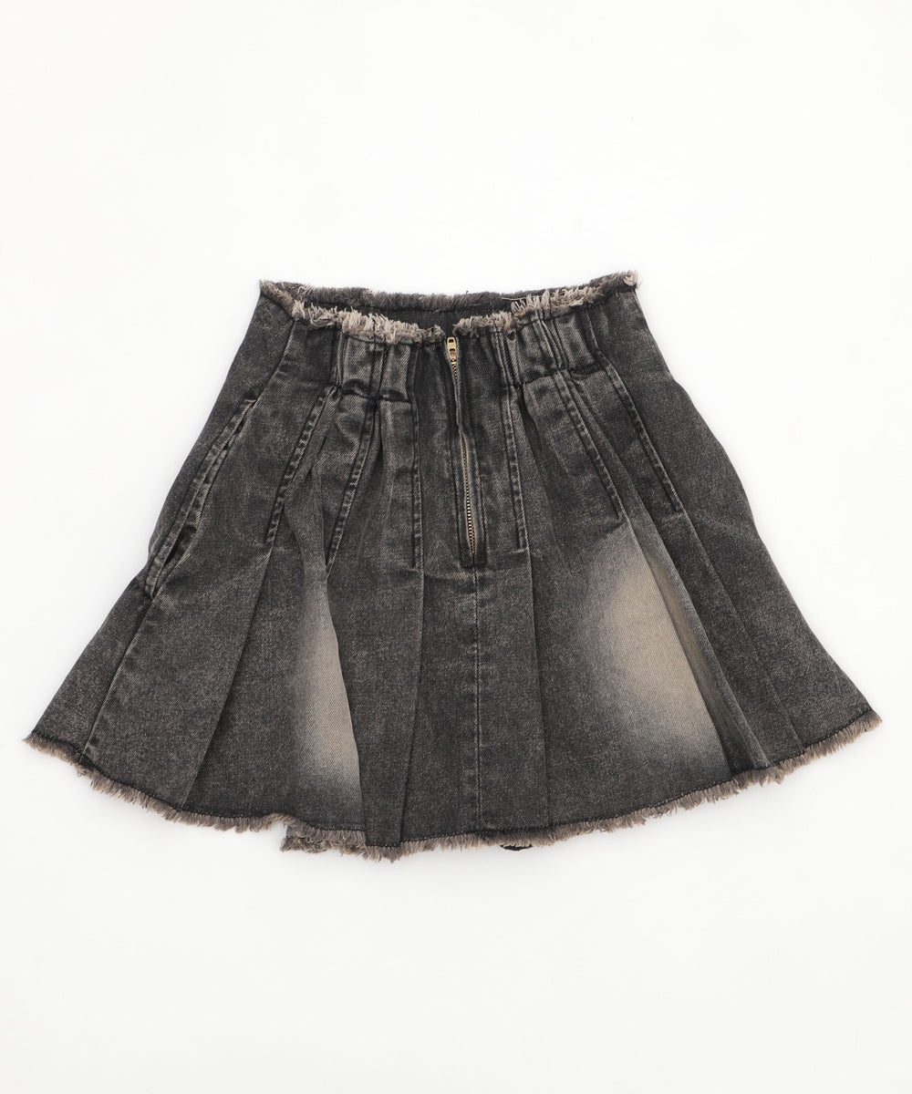 ヴィンテージウォッシュデニムプリーツスカパン