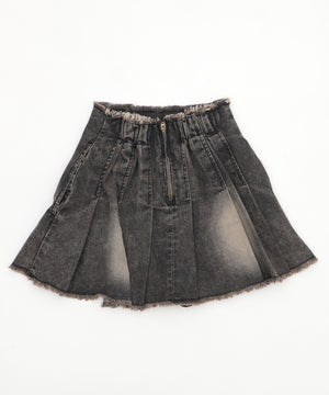 ヴィンテージウォッシュデニムプリーツスカパン