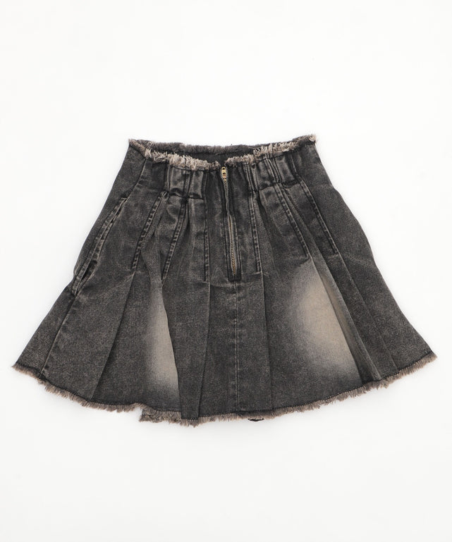 ヴィンテージウォッシュデニムプリーツスカパン