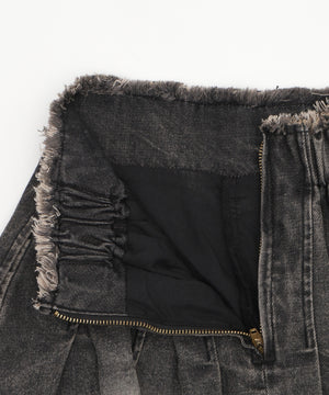 ヴィンテージウォッシュデニムプリーツスカパン