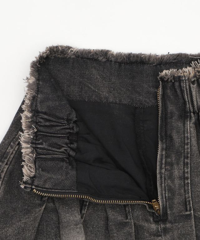 ヴィンテージウォッシュデニムプリーツスカパン