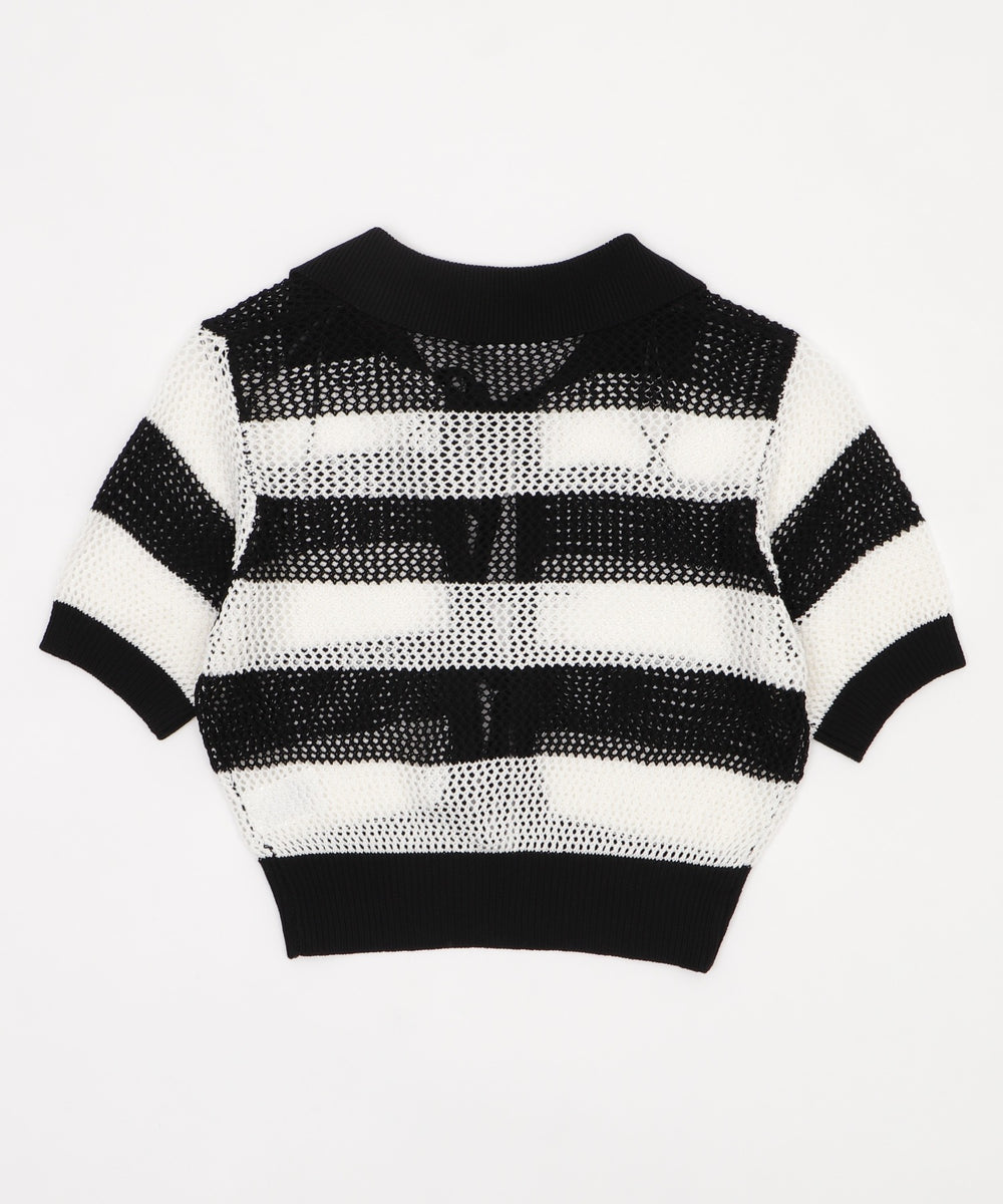 襟付きリボンメッシュショートカーデ