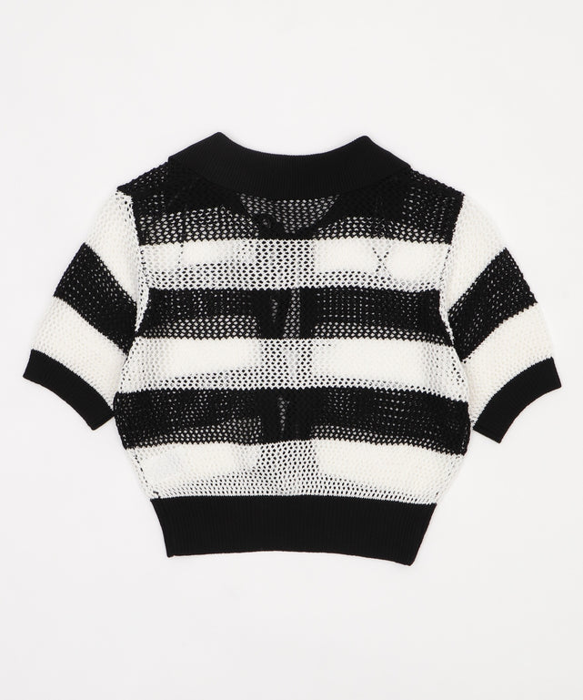 襟付きリボンメッシュショートカーデ