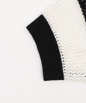 襟付きリボンメッシュショートカーデ