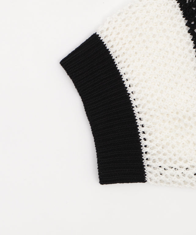 襟付きリボンメッシュショートカーデ