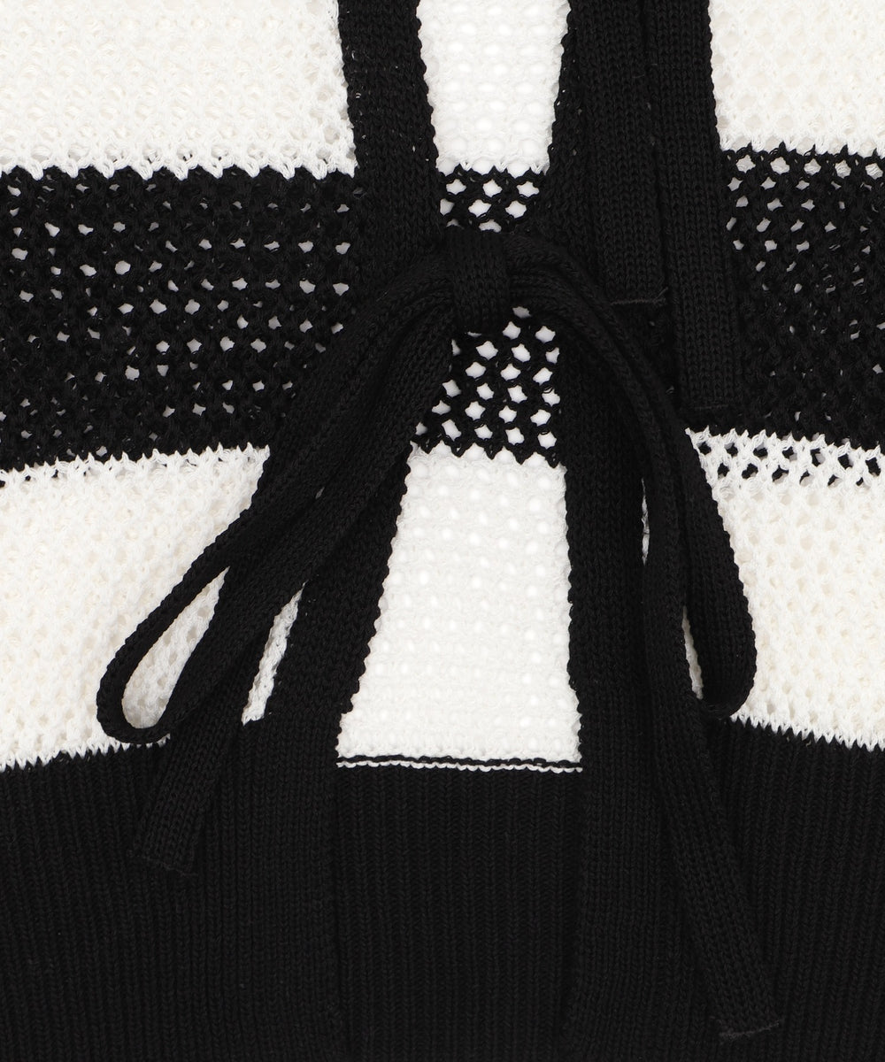 襟付きリボンメッシュショートカーデ