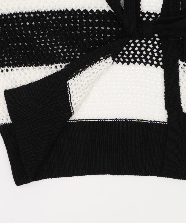 襟付きリボンメッシュショートカーデ