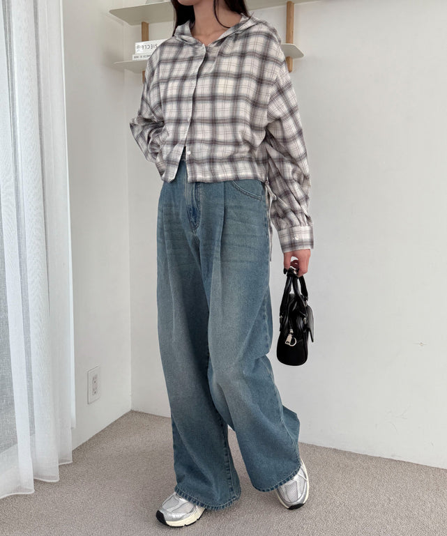 デニム中濃加工 モデル：158cm M着用