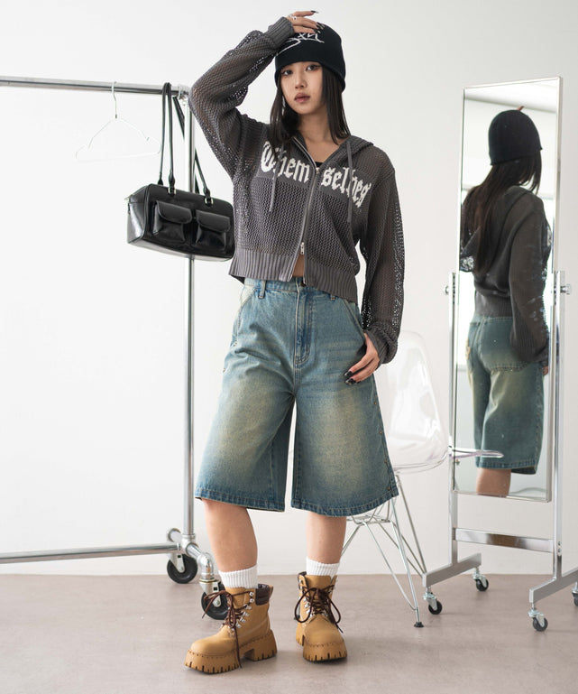 デニム中濃加工 モデル：160cm M着用