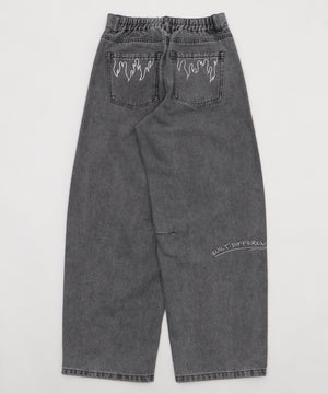 刺繍ロゴバレルレッグパンツ