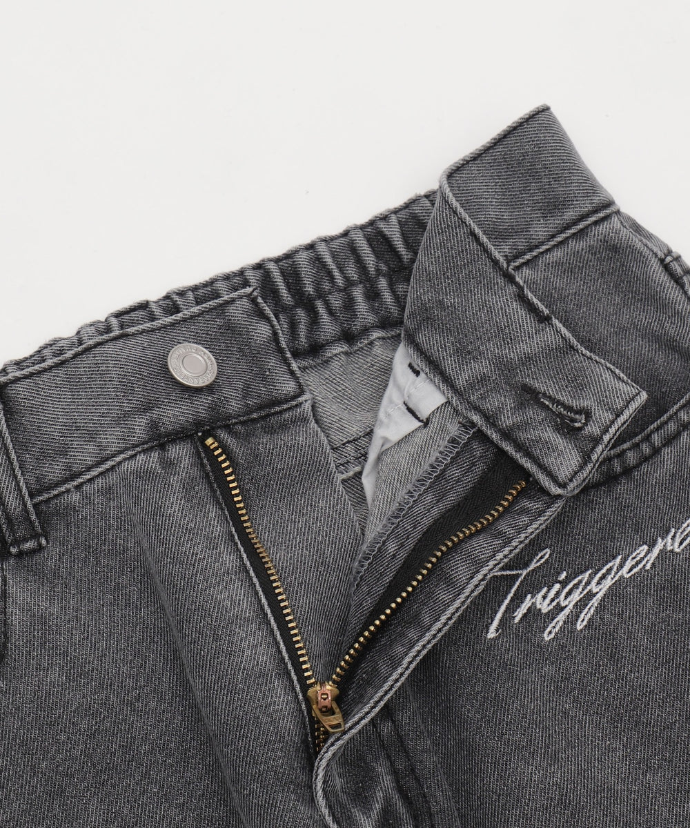 刺繍ロゴバレルレッグパンツ