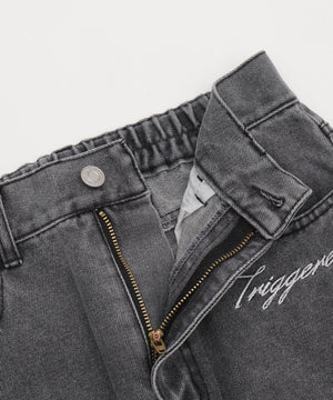 刺繍ロゴバレルレッグパンツ