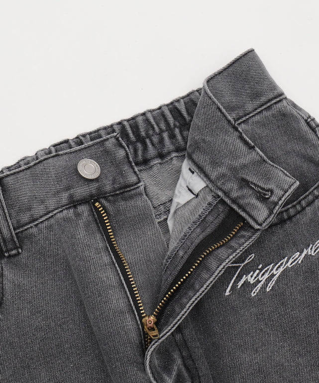 刺繍ロゴバレルレッグパンツ