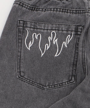 刺繍ロゴバレルレッグパンツ