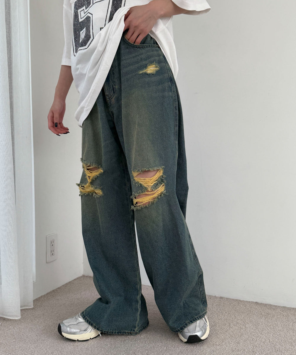 デニム中濃加工 モデル：158cm M着用