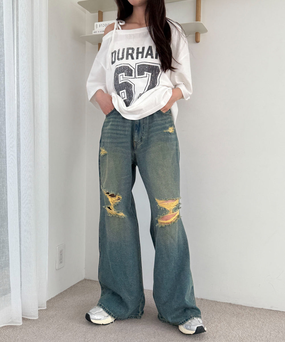 デニム中濃加工 モデル：158cm M着用