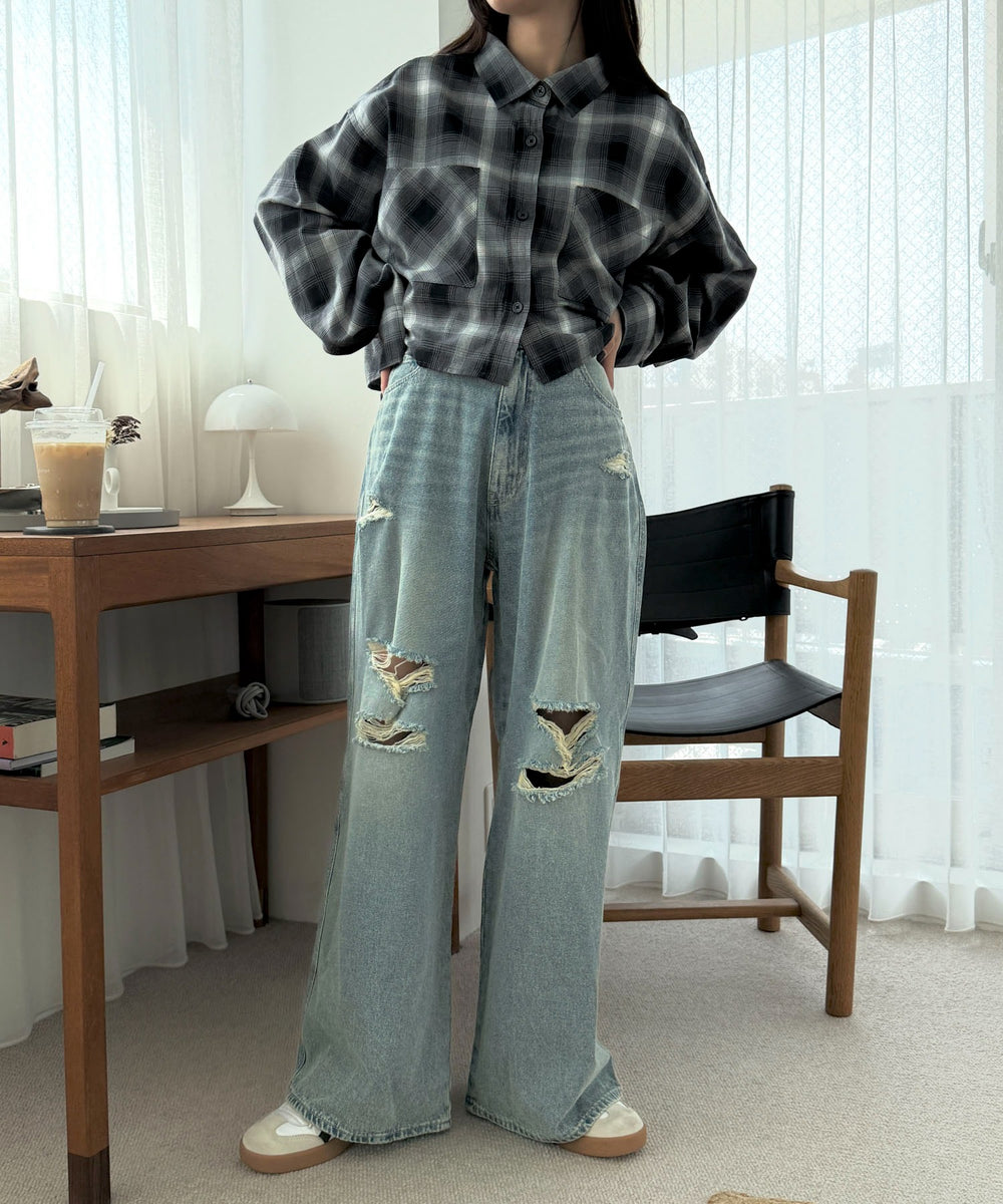 デニム淡加工 モデル：158cm M着用