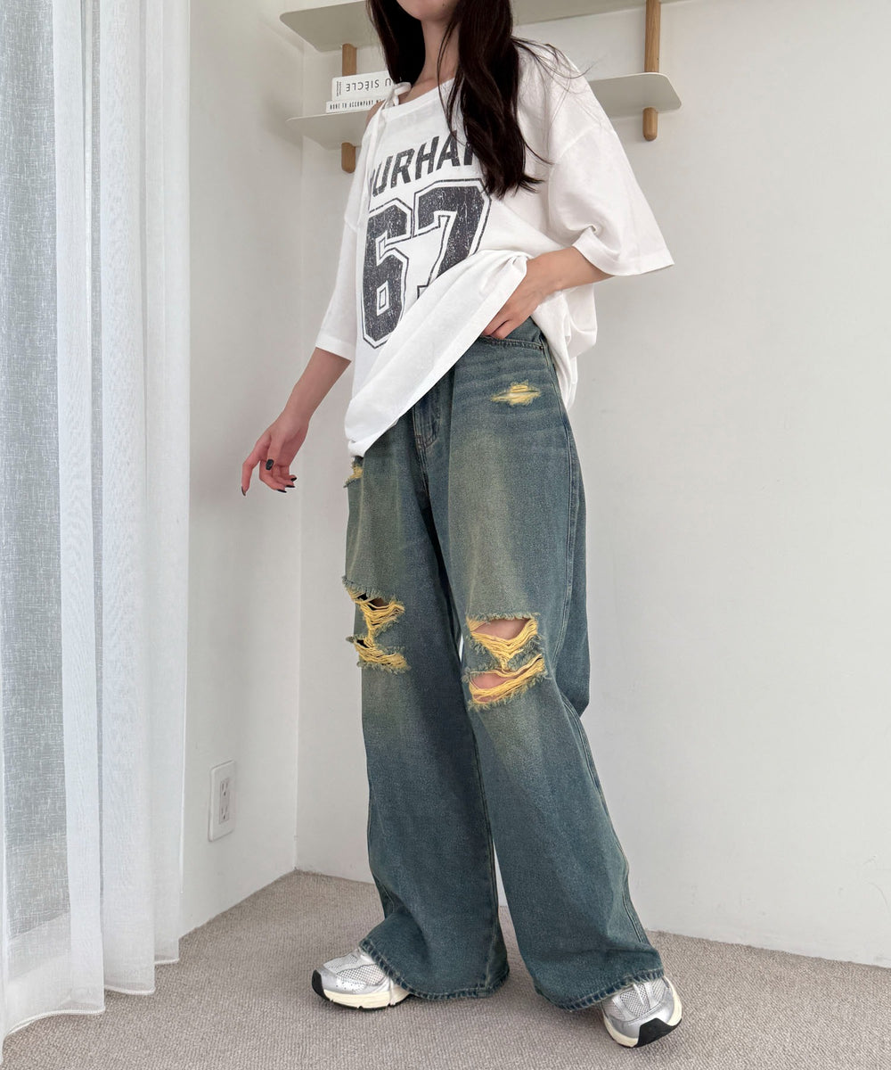 デニム中濃加工 モデル：158cm M着用