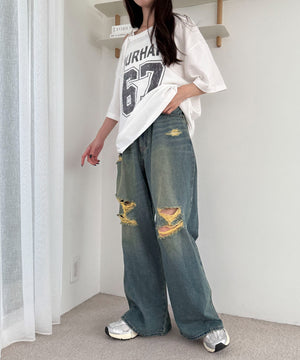 デニム中濃加工 モデル：158cm M着用