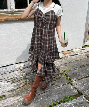 ブラウンチェック1　モデル:155cm F着用
