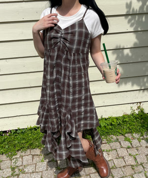 ブラウンチェック1　モデル:155cm F着用