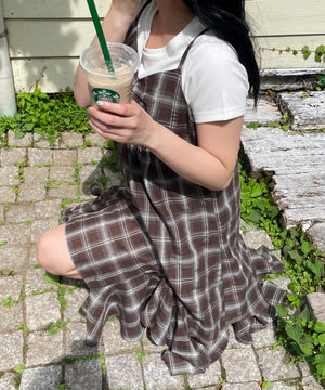 ブラウンチェック1　モデル:155cm F着用