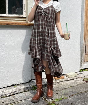 ブラウンチェック1　モデル:155cm F着用