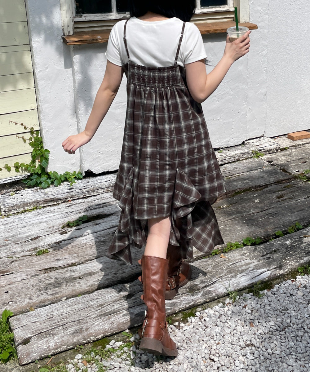 ブラウンチェック1　モデル:155cm F着用