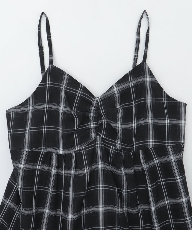 チェックイレヘムキャミワンピース