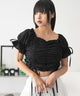 2WAYドロストブラウス/ブラック モデル：160cm F着用