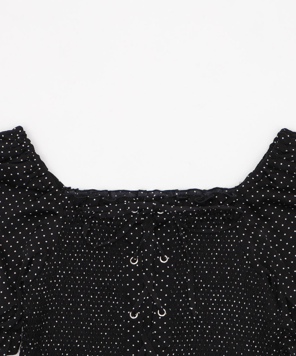 レースアップシャーリングブラウス