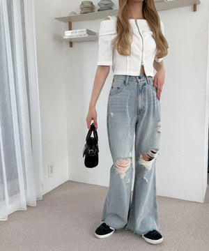 デニム淡加工 モデル：160cm M着用