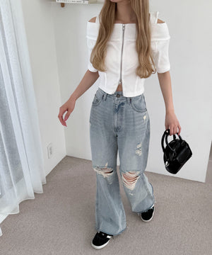 デニム淡加工 モデル：160cm M着用