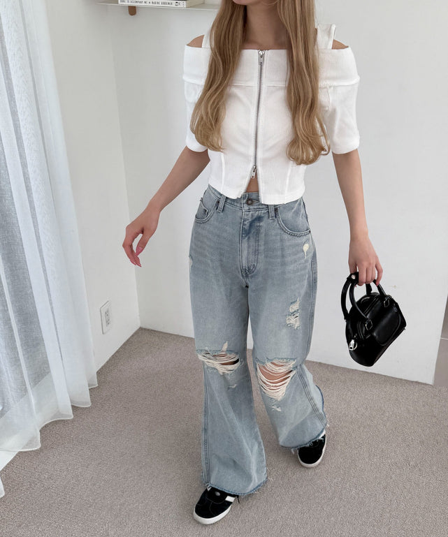 デニム淡加工 モデル：160cm M着用