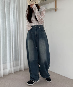 デニム中濃加工 モデル：158cm M着用