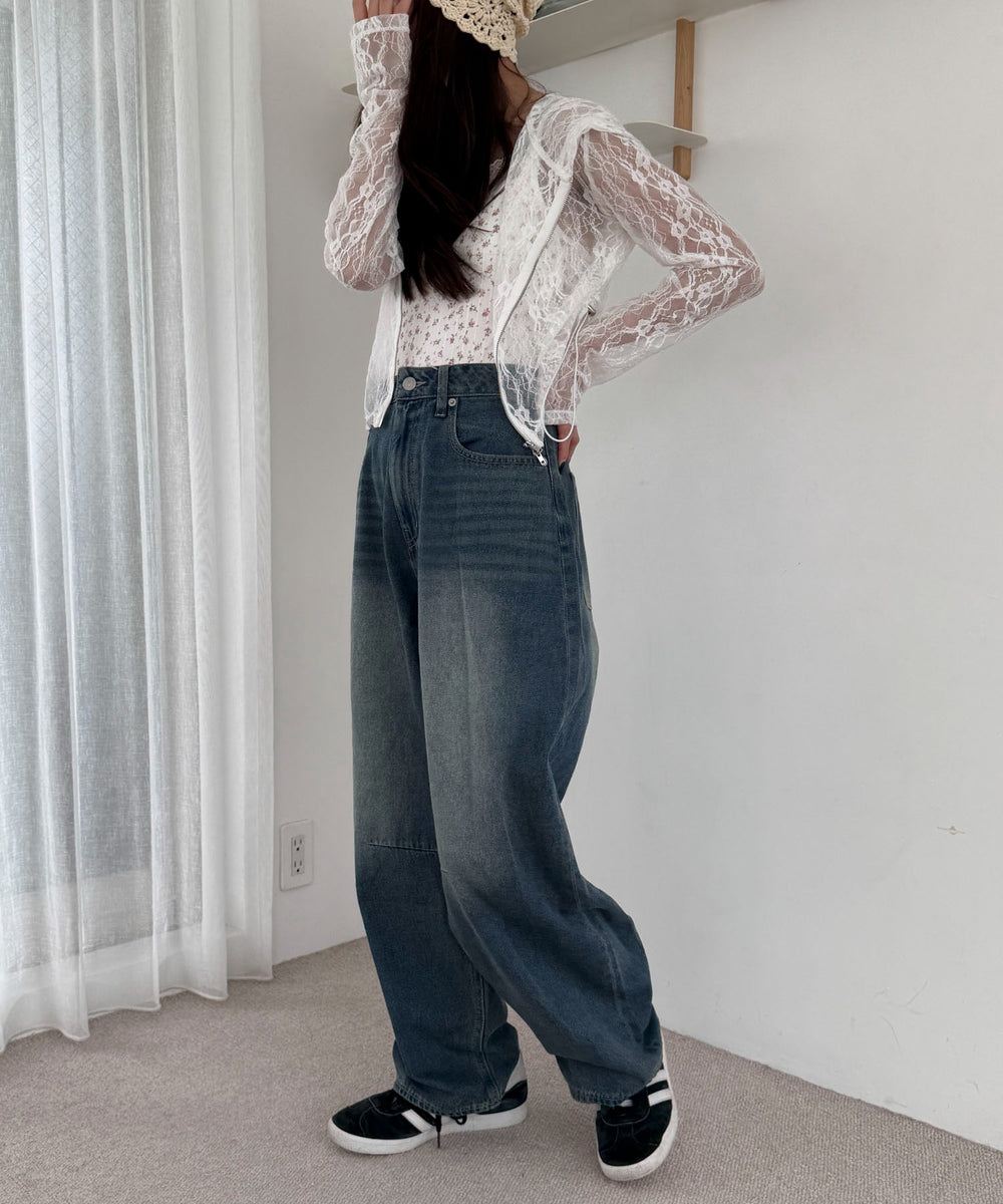 デニム中濃加工 モデル：158cm M着用