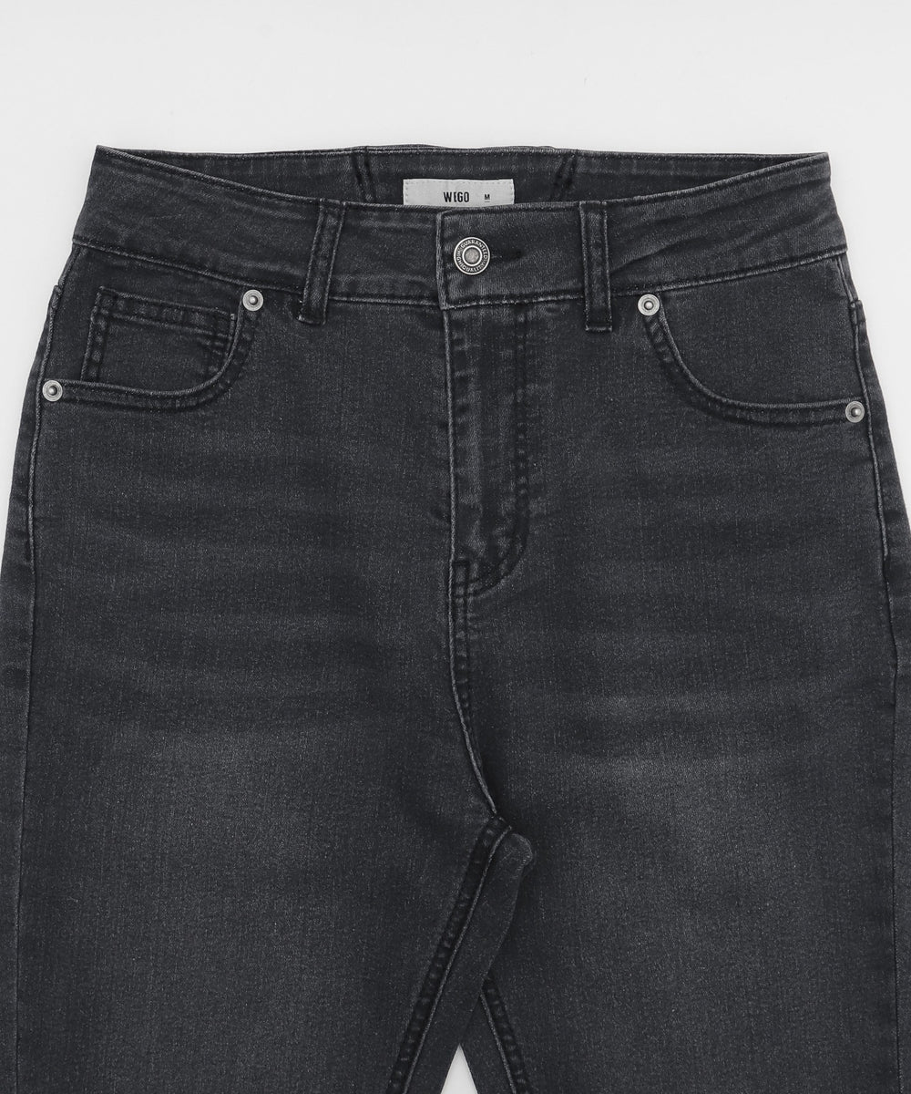 レースアップフリンジストレッチフレアデニムパンツ