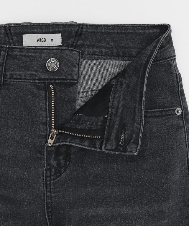 レースアップフリンジストレッチフレアデニムパンツ