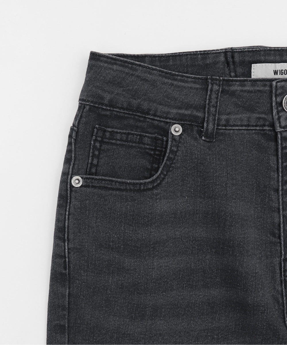 レースアップフリンジストレッチフレアデニムパンツ