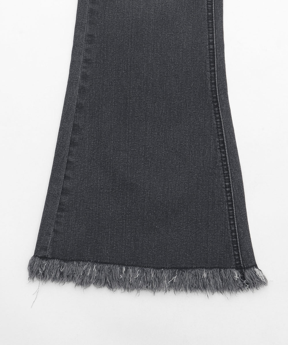 レースアップフリンジストレッチフレアデニムパンツ