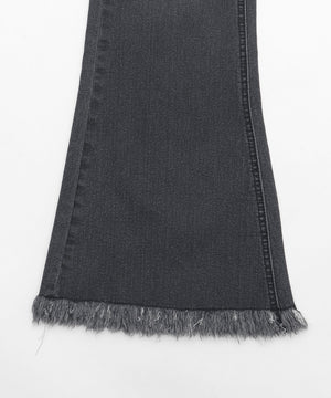 レースアップフリンジストレッチフレアデニムパンツ