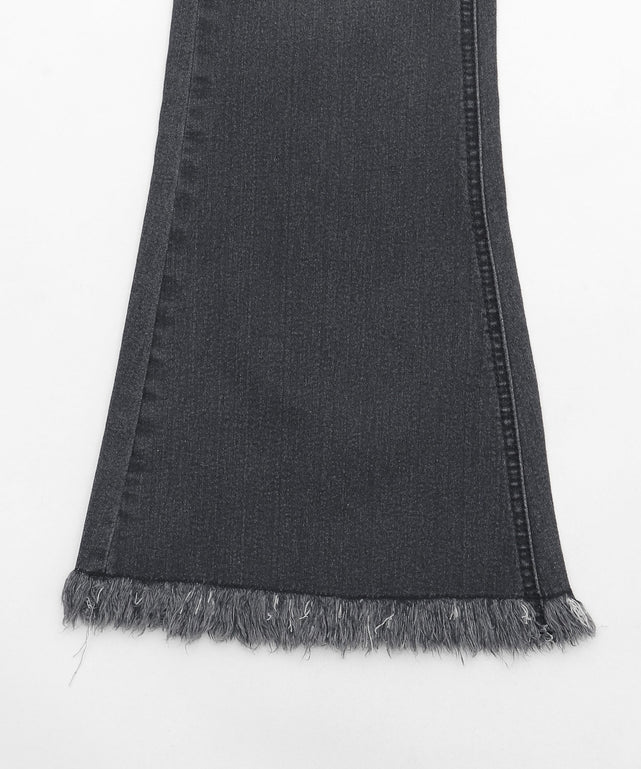 レースアップフリンジストレッチフレアデニムパンツ