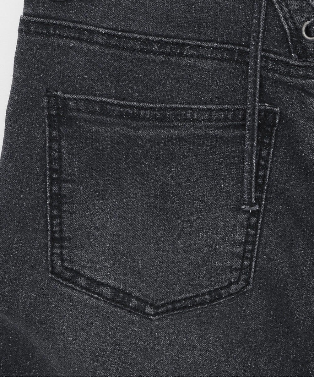 レースアップフリンジストレッチフレアデニムパンツ