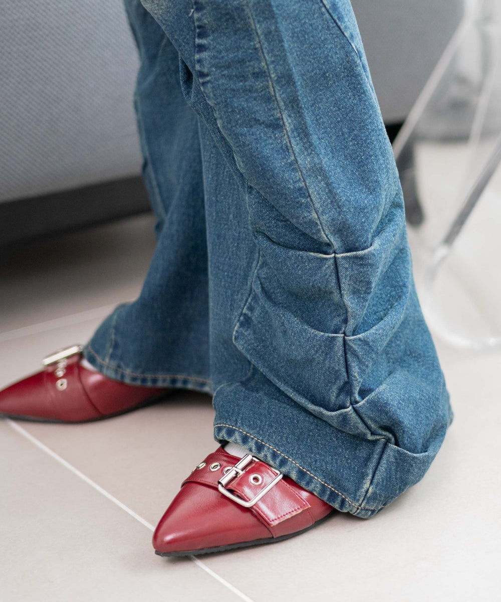 ギャザーデニムフレアパンツ