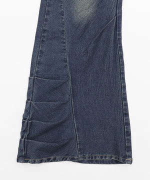 ギャザーデニムフレアパンツ