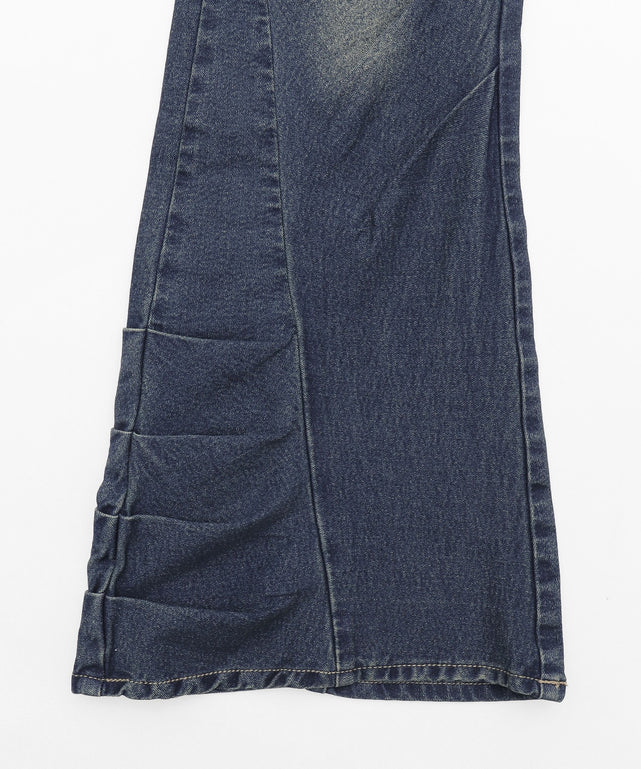 ギャザーデニムフレアパンツ