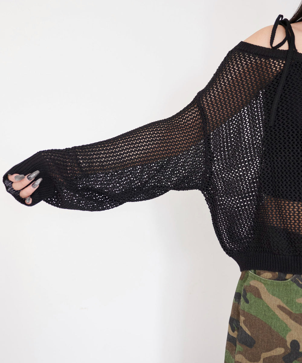 2WAYオフショルメッシュニット