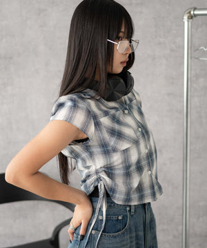 ブルーチェック1 モデル：160cm F着用