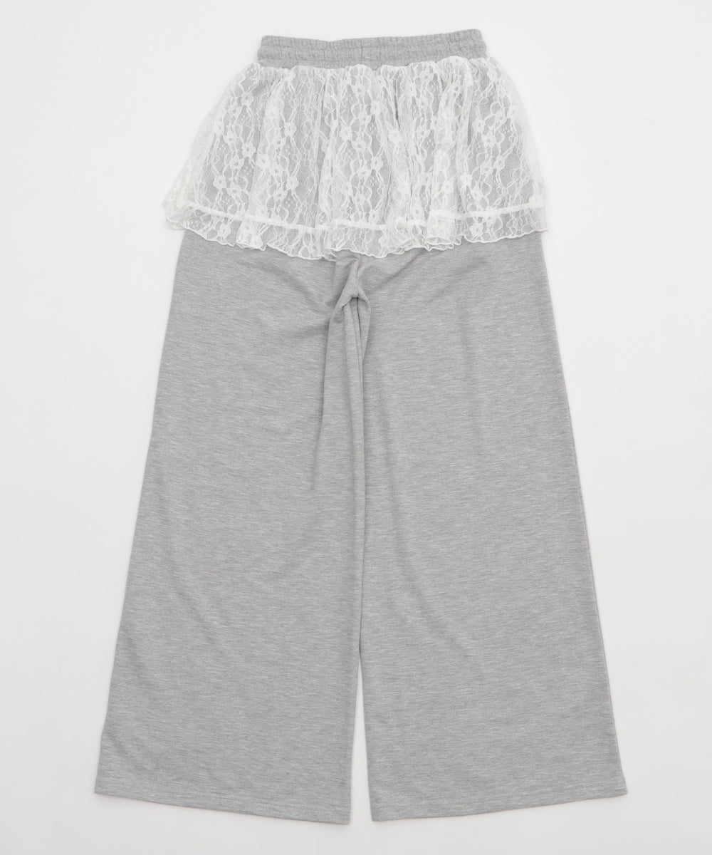 レースレイヤードスウェットパンツ